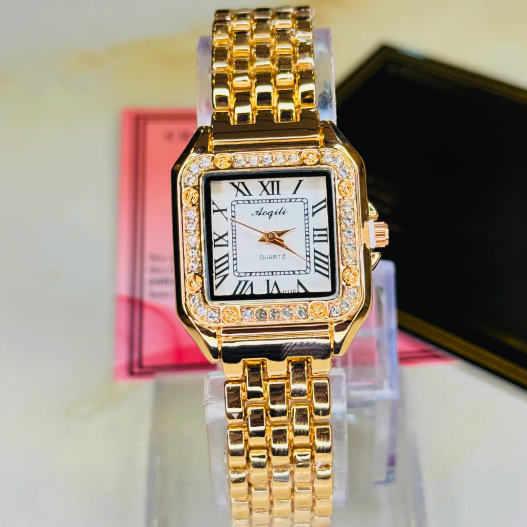Meibin Rosegold Santos White Zircon Watch