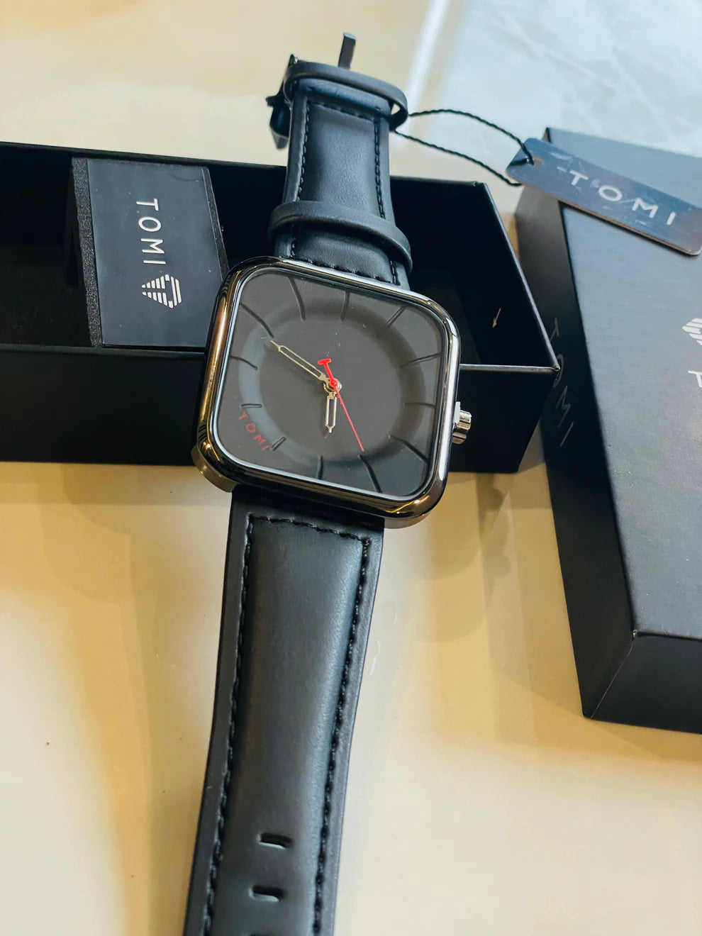 Tomi Square Black Dial Watch